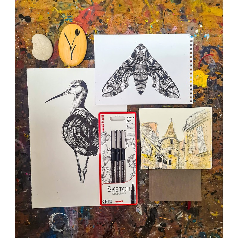 uni-ball PIN Fineliners, Black Fine Tipped Writing Pens, Water and