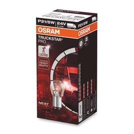 OSRAM Truckstar® Pro P21/5W, +120% More Brightness, Halogen Signal Lamp, 7537TSP, 24 V Truck Lamp, Folding Box (10 Bulbs)