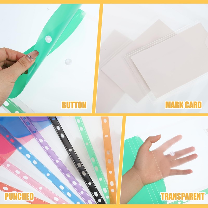 Plastic Wallets A4 Punched Pockets, 14 Pack Expandable Plastic Folders