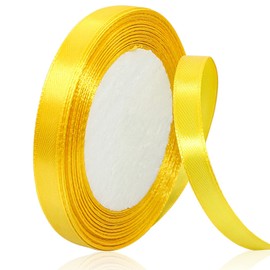 Yellow Satin Ribbon 3/8 Inch x 25 Yards, Solid Color Fabric Ribbon for Gift Wrapping, DIY Crafts, Hair Bows Making, Wreaths, Christmas Ornaments, Wedding Party Decoration and Sewing Projects