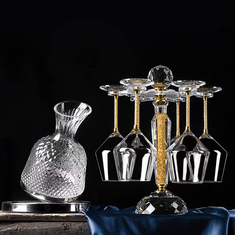 Elegant Desktop Crystal Glass Stemware Rack/Rotate 8 Wine Glass Storage