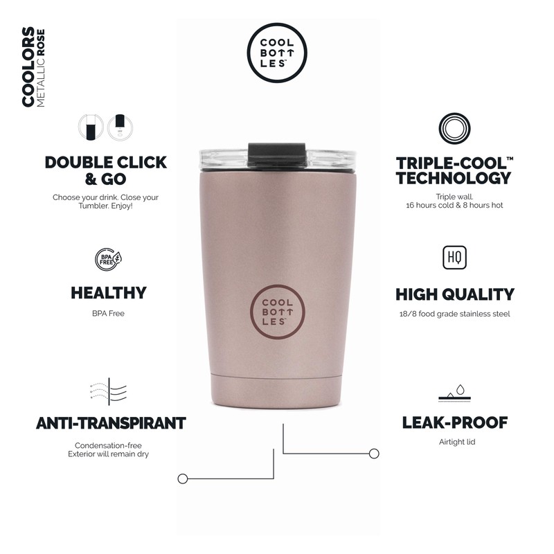 Cool Bottles Unisex Adult Metallic Rose 330ml Bottle, Rose, 330ml