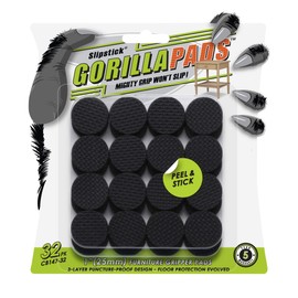 GorillaPads 1 Inch Non-Slip Furniture Pads/Gripper Feet Skids (Set of 32) Self Adhesive Rubber Floor Protectors, Round, Black, CB147-32
