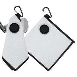 PATIKIL 6"x6" Magnetic Golf Towel with Wire Cleaning Cloth, 2 Pack Microfiber Waffle Pattern Towels with Magnet and Clip for Golf Carts Clubs Golfing Gear, White/Black