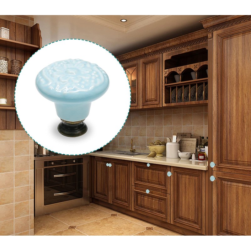 Seimneire 12pcs Sky Blue Cabinet Knobs, Retro Ceramic Dresser Knobs,