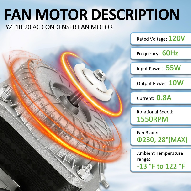 YZF10-20 Condenser Fan Motor AC 120V 60Hz 1550rpm 10/55W 0.8A