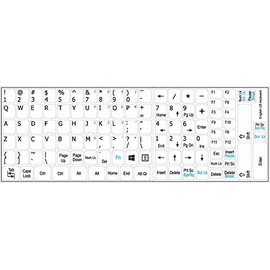 ENGLISH US NON-TRANSPARENT KEYBOARD DECALS with ADDITIONAL KEYS WHITE BACKGROUND for DESKTOP, LAPTOP and NOTEBOOK
