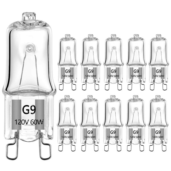 BOGAO G9 Halogen Bulb 60W JCD 120 Volt T4 JD Type Dimmable Halogen House Hold Light Bulb Crystal Clear Lense Hanging Pendant Accent Type Spot Down Lamp Chandelier Sconce Fixture Lighting 10 Pack