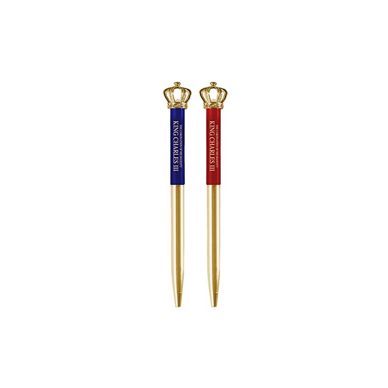 2X King Charles III Coronation Crown Ballpoint Pens Commemorative Memorabilia