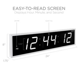 Ivation Oversized Large Digital Wall Clock - Big LED Digital Clock w/Large Display, Shelf or Wall Mount (24 Inch - White) 6 Brightness Levels | Time Memory | Remote, Mounting Holes & Hardware