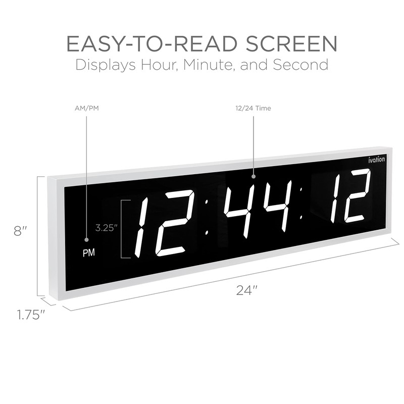 Ivation Oversized Large Digital Wall Clock - Big LED Digital