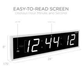 Ivation Oversized Large Digital Wall Clock - Big LED Digital Clock w/Large Display, Shelf or Wall Mount (24 Inch - White) 6 Brightness Levels | Time Memory | Remote, Mounting Holes & Hardware