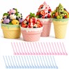 4 Pcs Ice Cream Ceramic Cone Bowls with 40 Spoons