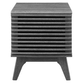 Modway Render Wood & Vinyl Record Display Stand with Hinged Door in Charcoal