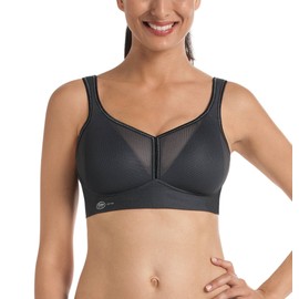 Anita Women's Air Control Delta Pad Sports Bra (Air Control Delta Pad) - charcoal slogan, size: 80a