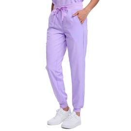 floralhue Scrubs for Women, Stretchy Yoga Pants with 5 Pockets, Cargo Jogger Scrub Pants for Women, Light Purple, L