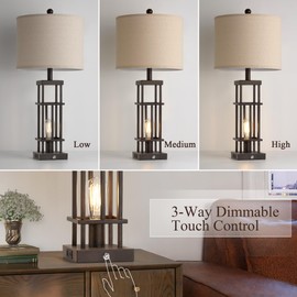 BZZMMB 29.5" Table Lamps for Living Room Set of 2, Farmhouse Table Lamps with USB C+A Ports, Touch Control Bedside Lamps with Oil Rubbed Bronze Finish, Bulbs Included