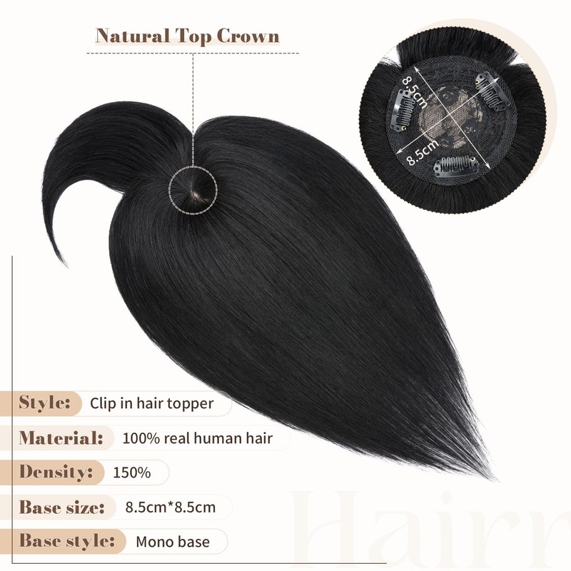 Hairro Clip in on Hair Topper with Bangs (#1 Jet