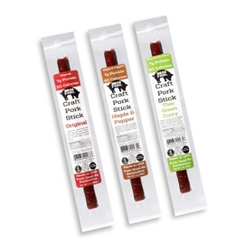 Craft Pork Jerky Snack Sticks, Jerky Variety Pack High Protein Meat Sticks, Paleo and Keto Friendly Jerky Sticks, Gluten-Free Low Carb Snacks, 3 X 1 oz Sticks - Big Fork