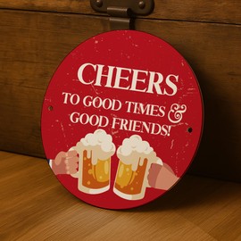 Red Ocean Funny Bar Signs For Outside Round Wall Plaque CHEERS Bar Sign For Garden Shed Man Cave Garage Sign Alcohol Gift Men Women Plaques And Signs Home