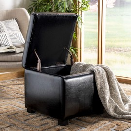 Safavieh Hudson Collection Williamsburg Brown Leather Square Storage Ottoman