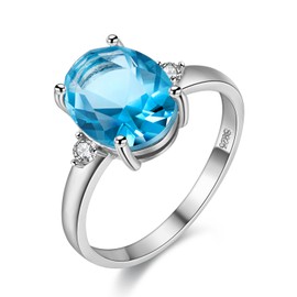 Uloveido 925 Sterling Silver Blue Topaz 1.5ct Gemstone Wedding Engagement Ring for Women, Marth Birthstone Light Blue Stone Adjustable Ring for Girls FJ106