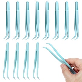 FdcZeyxior 12 PCS Plastic Tweezers, Long 4.5 Inch Bent Tweezers for Small Jewelry Making Tools DIY Jewelry Making Crafts for Baking Decoration, Feeding Reptiles, Disposable Stickers Tweezers