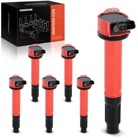 A-Premium (Red) Engine Ignition Coil Pack Compatible with Toyota Camry, Highlander, Tundra, Sienna, 4Runner, Avalon, Venza, FJ Cruiser & Lexus RX350, RX450h, ES350, GS300 & Lotus Evora, 6-PC Set