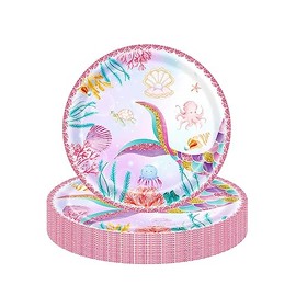 Mermaid Paper Plates 7" for Girls,16Pcs Mermaid Party Tableware Little Mermaid Disposable Plates,Mermaid Party Decorations Paper Plates for Girls,Kids Birthday Party Mermaid Themed Table Decorations