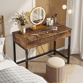 CAIYUN Small Desk for Bedroom, Computer Desk with Drawers, Home Office Desk with Storage, Vanity Desk, Kids Study Writing Desk for Small Space, Vintage Table Made of Wood and Metal, 39.4" Rustic Brown