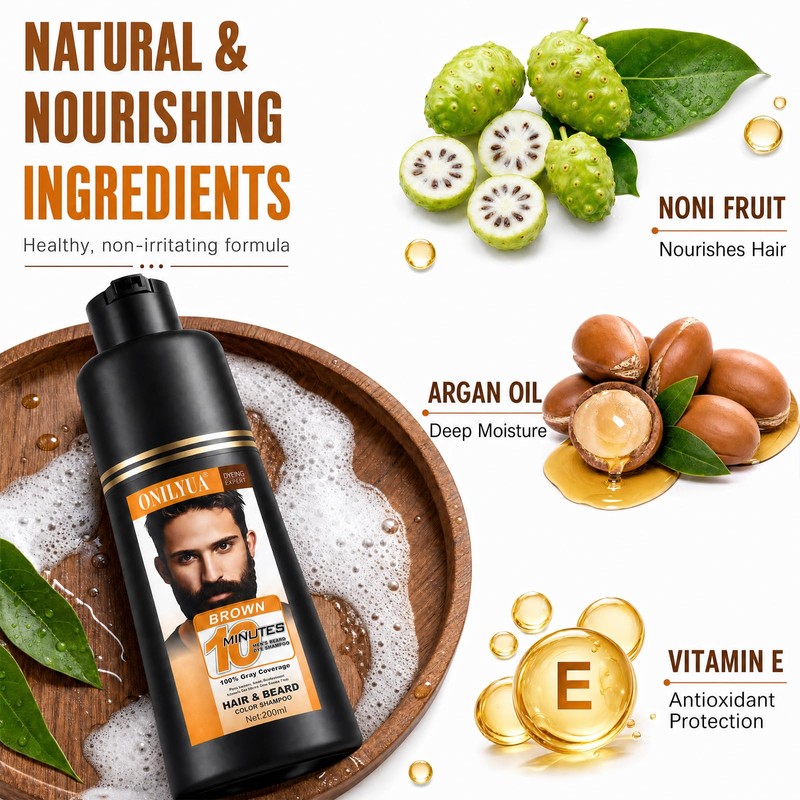Men's Mustache & Beard Dye Shampoo Dark Brown, 3 in