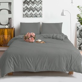 Hadi London Microfibre Duvet Cover Set Single Double King Soft Breathable Brushed Bedding Set Quilt Cover with 2 Matching Pillowcase (Grey, Double)
