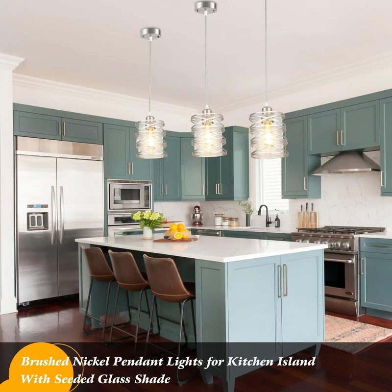 foucasal Brushed Nickel Pendant Light for Kitchen Island Spiral Iron