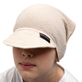 PinkZebra Muslin Headscarf with Visor for Baby, Children Girls & Boys, 0 Months to 7 Years, Summer Peaked Cap Lightweight and Breathable, Headscarf for Tying, beige, 0-12 months