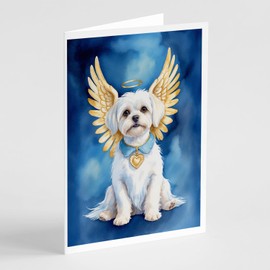 Caroline's Treasures Maltese My Angel Greeting Cards Pack of 8 Blank Cards with Envelopes Whimsical A7 Size 5x7 Blank Note Cards
