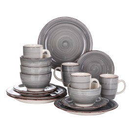 vancasso BELLA Dinnerware Set Stoneware Plate Bowl Set Tableware Service for 4 - Grey, 16 piece Combination set