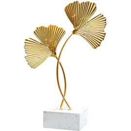 MEIYAXINWIN Ginkgo Blatt Ornamente, Ginkgo Blatt Skulptur Goldene Ginkgo Blatt Desktop Dekoration Wohnzimmer Dekoration Moderne Kreative Heimdekoration Büro Moderne Wohndekoration (21 x 14 cm)