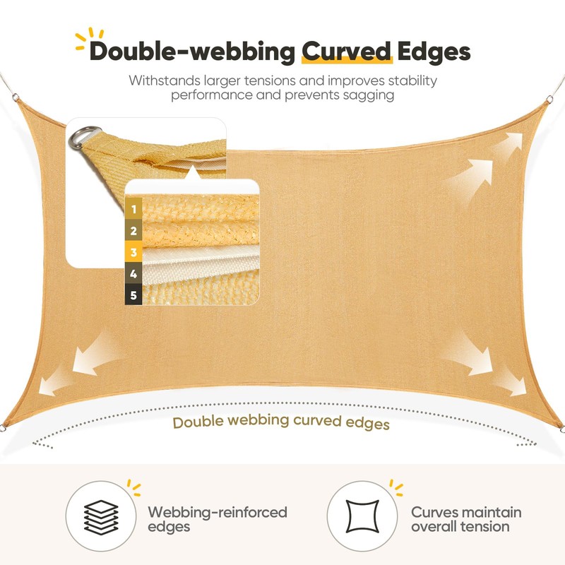 Quictent 20x16ft 185G HDPE Rectangle Sun Shade Sail Canopy 98%