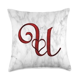 Red Heart Letter U Love Shape Cursive White Initial Name Throw Pillow