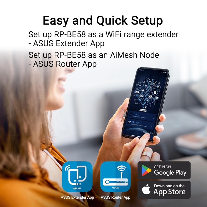 ASUS RP-BE58 BE3600 Dual Band WiFi 7 (802.11be) Range Extender,