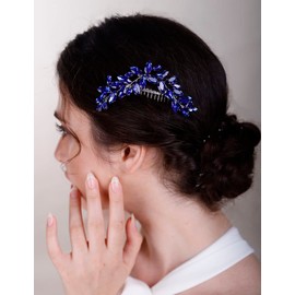 Chargances Bridal Crystal Hair Comb Blue Wedding Rhinestone Hair Side Comb Fashion Handmade Hair Accessories for Bride Wedding Prom Flower Girl Headpieces (Royal Blue)