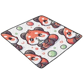 Cute Red Panda with Bubble Tea Cartoon Baby Play Mat 50" x 50", Playmat for Playpen, Thicken Soft Padding Foam Crawling Mat for Babies Toddlers Infants