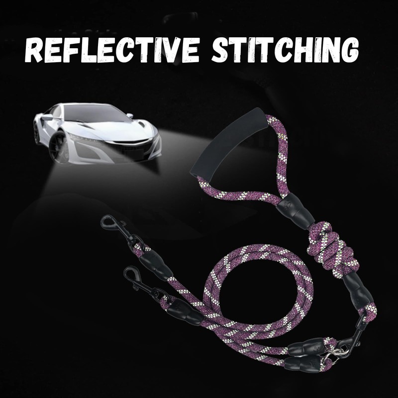 Double Dog Lead，Heavy Duty Reflective Leash with Padded Handles Dual
