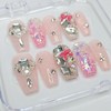 Pink Ribbon Full Stone Handmade Nail Tips - Petite Almond