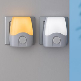 MeLiTec Set of 2 LED Plug in Night Light N16 Adjustable Light Colour Socket Powered White for Children on at Dusk or Continuous Light