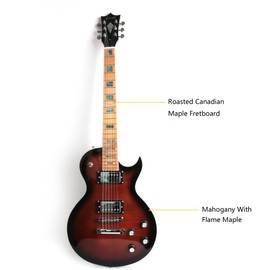 FLP-90 39 Inch Solid Body Full Scale Length Mahogany Body Roasted Maple Neck Fretboard Flame Maple Electric Guitar (Roasted Neck TVS)