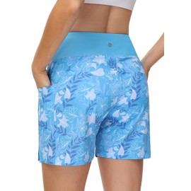BALEAF - Pantalones cortos de natación de cintura alta de secado rápido para mujer, con UPF 50+, traje de baño con forro, Estilo 02-azul marino, XXXL