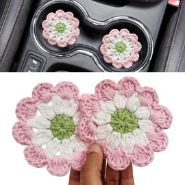 Cotton Car Coasters 2pc Car Cup Coasters Cute car Accessories for Women car Coaster for Cup Holders (Rosy Glow)
