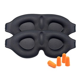 Ainkou 2pcs Black 3D Sleep Eye Masks, No Eye Pressure Sleeping Mask 100% Light Blocking Night Blindfold for Game, Adjustable Soft Eye Shade Cover for Men Women Travel Meditation Nap