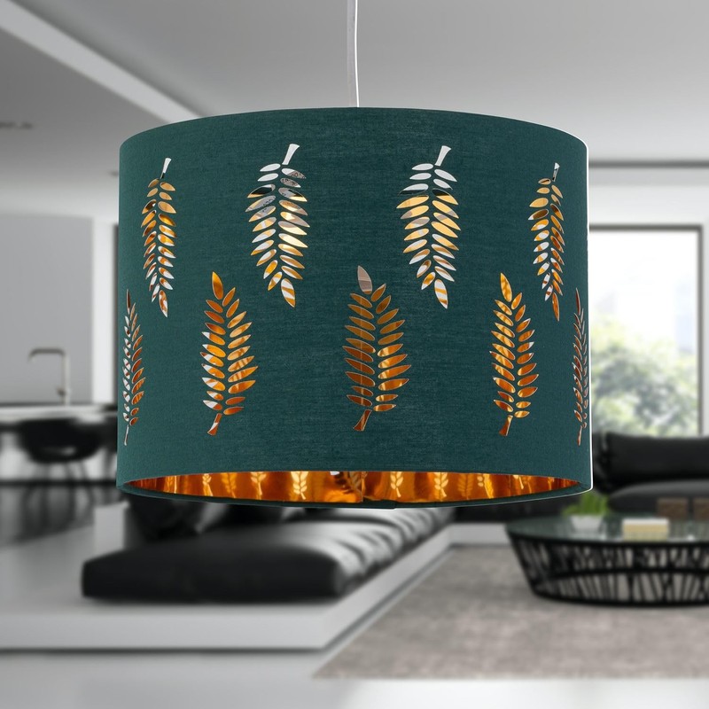 firstchoicelighting Dark Green Pendant Shade, Easy Fit Ceiling Lightshade, Fern